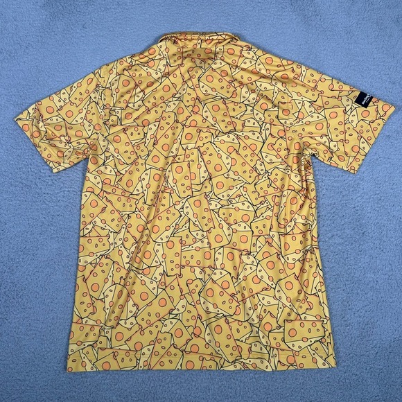Waggle Polo Shirt Mens Large Yellow Orange Cheese Block AOP Golf Performance - Picture 6 of 7